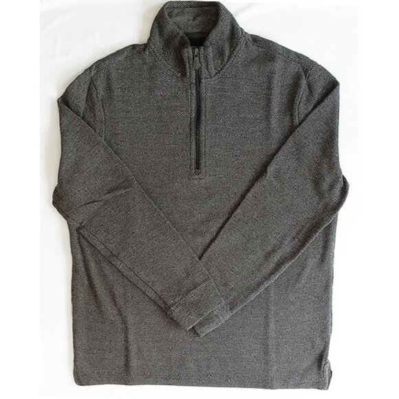 Jos A Banks Reserve 100% Cotton Quarter Zip Sweater M Textured Black Tan - Picture 1 of 6